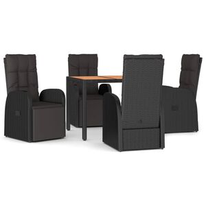 vidaXL Ensemble &agrave; manger de jardin 5pcs Noir Poly rotin et acacia