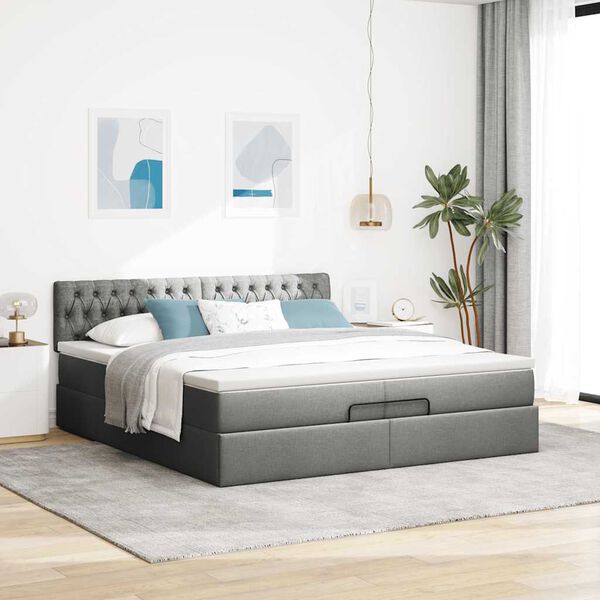 VidaXL Cadre de lit ottoman avec matelas gris fonc&eacute; 200x200 cm tissu