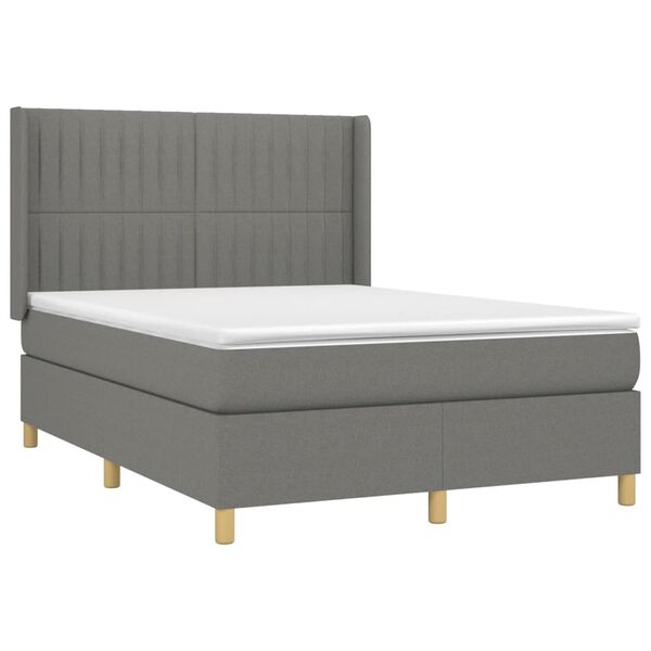 vidaXL Sommier &agrave; lattes de lit avec matelas Gris fonc&eacute; 140x200cm Tissu