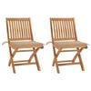 vidaXL Chaises pliantes (lot de 2) avec coussins beiges, en teck massif
