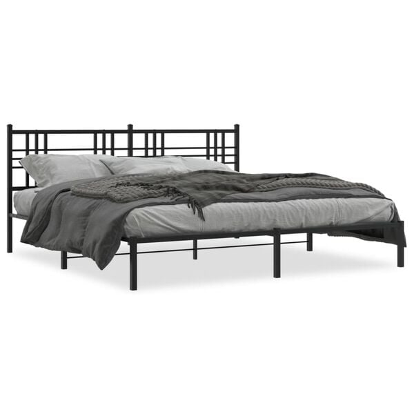 vidaXL Cadre de lit m&eacute;tal sans matelas avec t&ecirc;te de lit noir 193x203cm