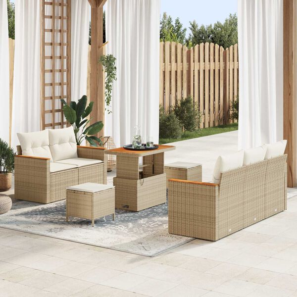 vidaXL Ensemble de canap&eacute; de jardin 8 pcs Beige polyrotin