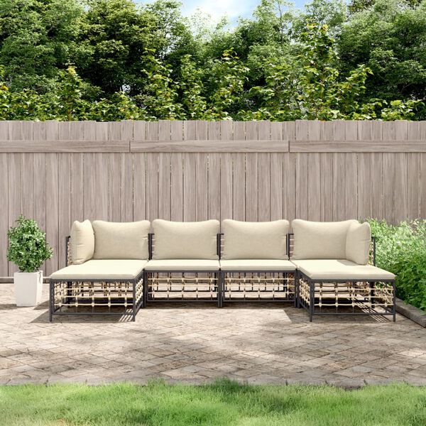 vidaXL Salon de jardin 6 pcs avec coussins anthracite r&eacute;sine tress&eacute;e