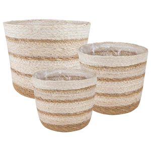 vidaXL Paniers &agrave; plantes en herbe de mer 3 pcs Naturel, Blanc et Beige