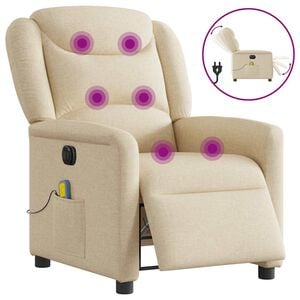 vidaXL Fauteuil inclinable de massage &eacute;lectrique cr&egrave;me tissu