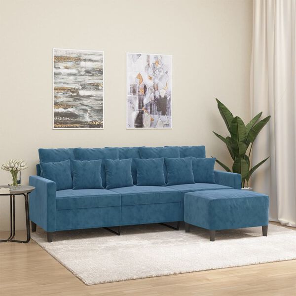 vidaXL Canap&eacute; &agrave; 3 places avec repose-pieds Bleu 180 cm Velours