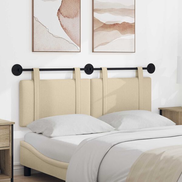 vidaXL T&ecirc;te de lit suspendue Montage mural Cr&egrave;me 130 x 55 x 5 cm tissu