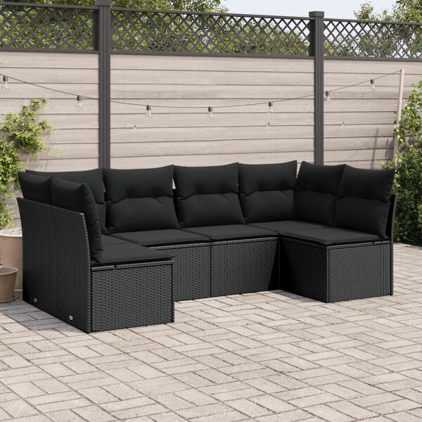 vidaXL Salon de jardin 6 pcs avec coussins noir r&eacute;sine tress&eacute;e