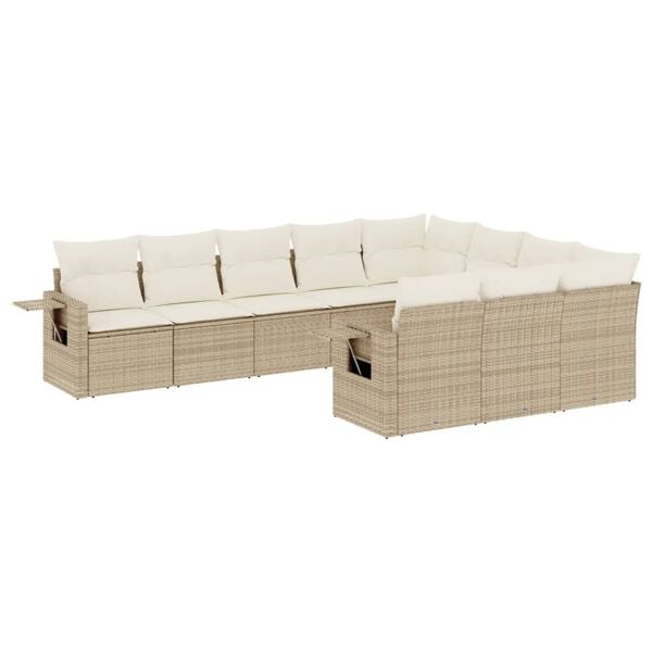 vidaXL Salon de jardin avec coussins 10 pcs beige r&eacute;sine tress&eacute;e