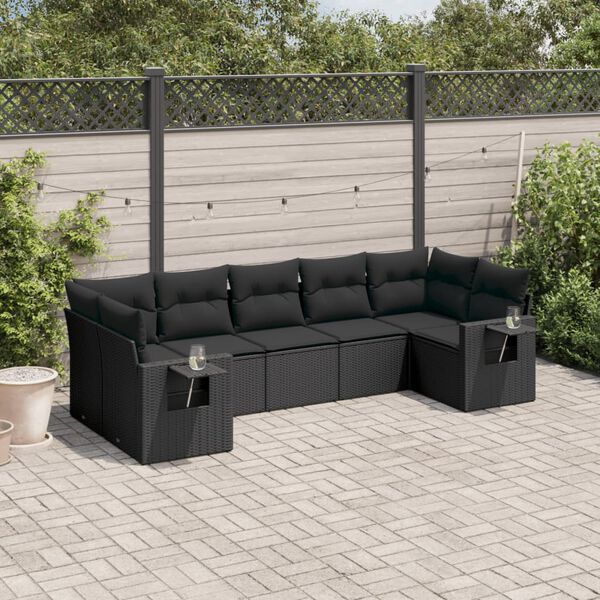 vidaXL Salon de jardin 7 pcs avec coussins noir r&eacute;sine tress&eacute;e