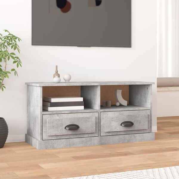 vidaXL Meuble TV gris b&eacute;ton 93x35,5x45 cm bois d'ing&eacute;nierie