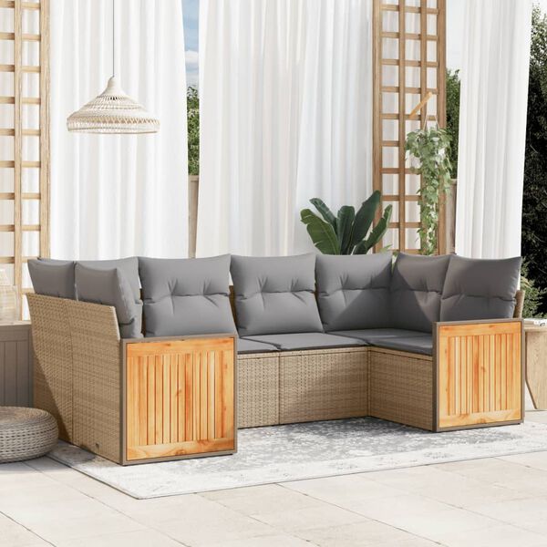 vidaXL Salon de jardin avec coussins 6 pcs beige r&eacute;sine tress&eacute;e