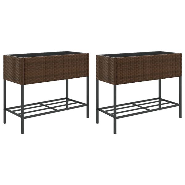 vidaXL Jardini&egrave;res avec &eacute;tag&egrave;re 2 pcs brun 90x40x75 cm r&eacute;sine tress&eacute;e