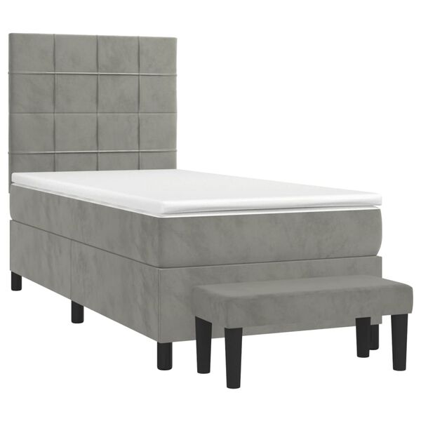 vidaXL Sommier &agrave; lattes de lit et matelas Gris clair 90x200 cm Velours