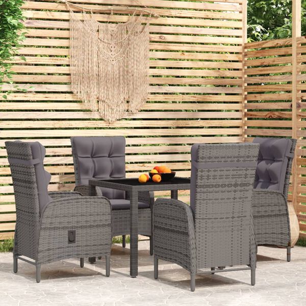 vidaXL Ensemble à manger de jardin 5 pcs Résine tressée Gris