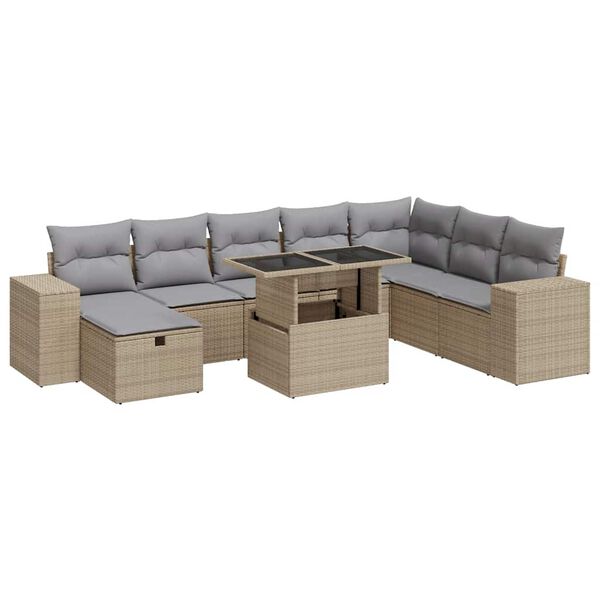 vidaXL Salon de jardin avec coussins 9 pcs beige r&eacute;sine tress&eacute;e