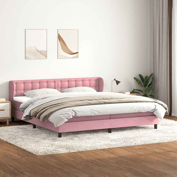 vidaXL Sommier &agrave; lattes de lit avec matelas rose 180x210 cm velours