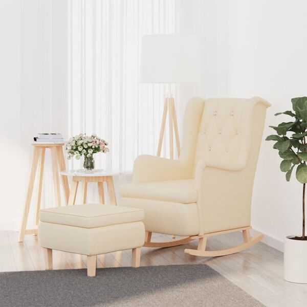 vidaXL Fauteuil avec pieds &agrave; bascule et tabouret Cr&egrave;me Tissu