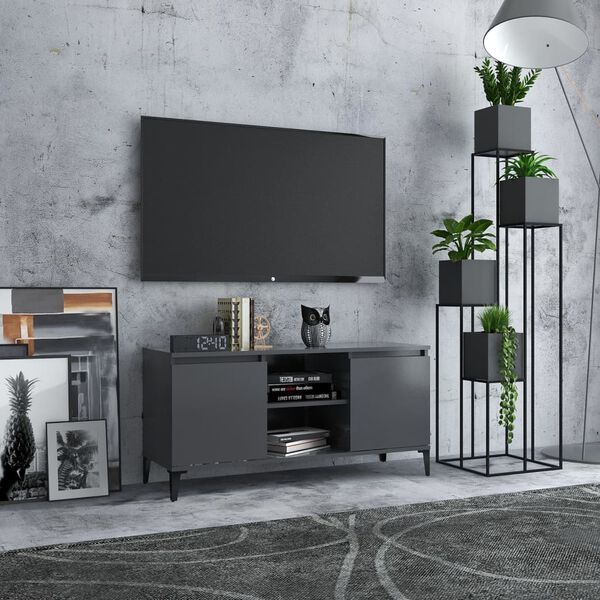 vidaXL Meuble TV avec pieds en métal Gris 103,5x35x50 cm