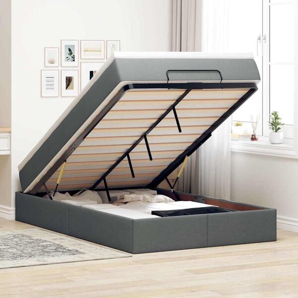 vidaXL Cadre de lit ottoman avec matelas gris foncé 120x190 cm tissu