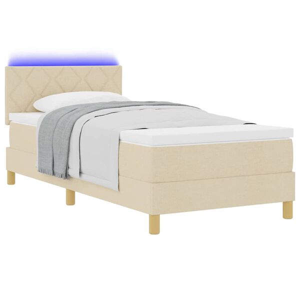 vidaXL Lit &agrave; ressort LED avec matelas avec LED Cr&egrave;me 90 x 200 cm tissu