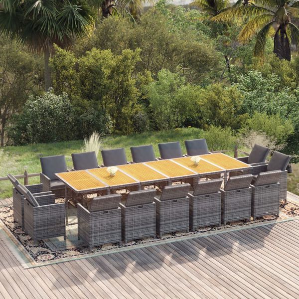 vidaXL Ensemble &agrave; manger de jardin coussins 17 pcs R&eacute;sine tress&eacute;e Gris