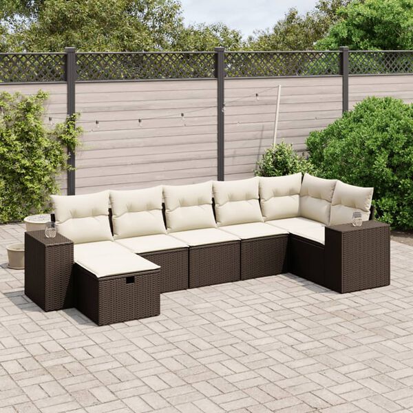 vidaXL Salon de jardin avec coussins 7 pcs marron r&eacute;sine tress&eacute;e