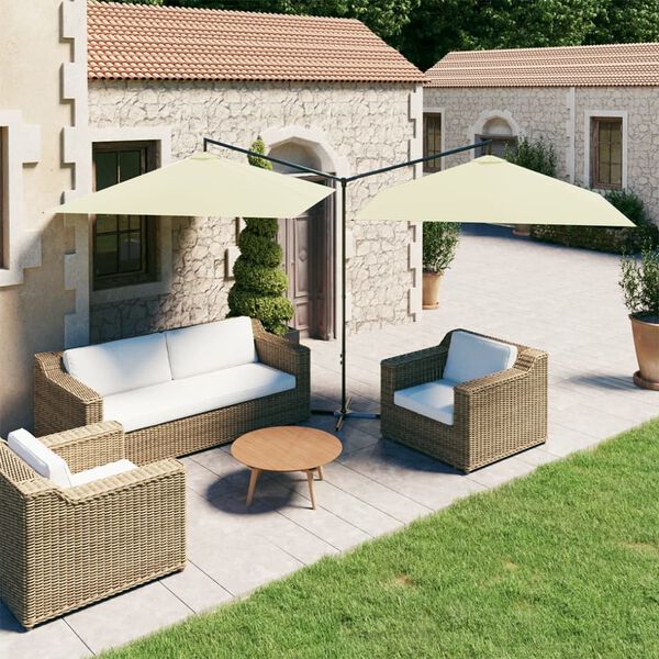 vidaXL Parasol de jardin double avec m&acirc;t en acier Sable 600x300 cm