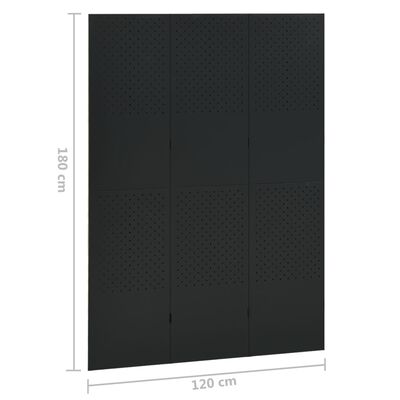 vidaXL Cloison de séparation à 3 panneaux Noir 120x180 cm Acier