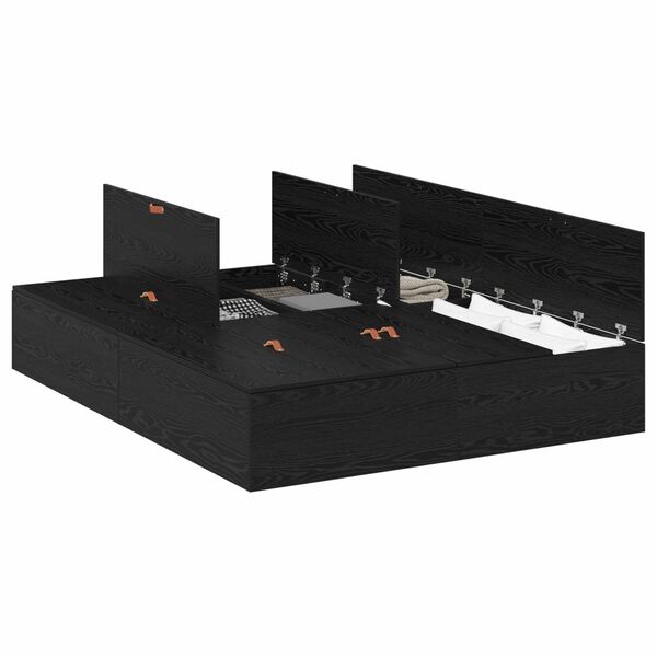vidaXL Cadre de lit avec rangement Ch&ecirc;ne noir 135 x 190 cm