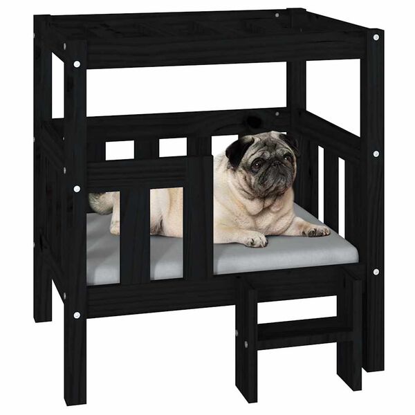vidaXL Lit pour chien Noir 65,5x50,5x70 cm Bois de pin solide