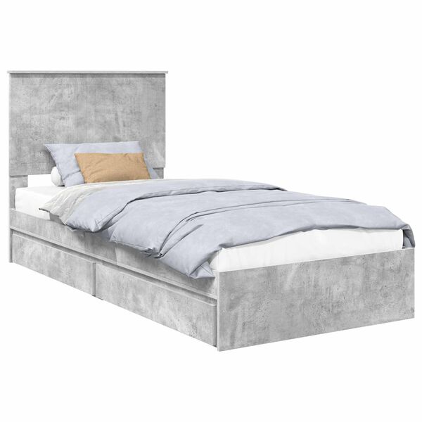 vidaXL Lit de Rangement Gris b&eacute;ton 90 x 200 cm Bois d'ing&eacute;nierie