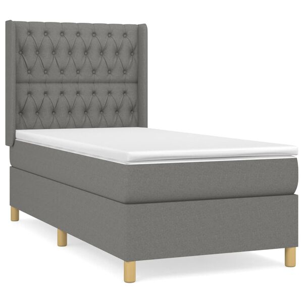 vidaXL Sommier &agrave; lattes de lit avec matelas Gris fonc&eacute; 90x200 cm Tissu
