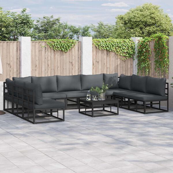 vidaXL Ensemble de canap&eacute; de jardin avec coussin 9 pcs Noir Aluminium
