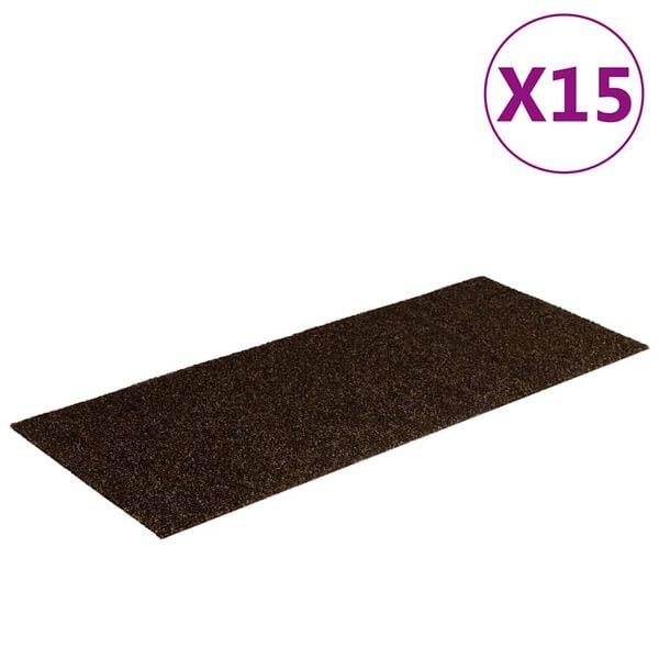 vidaXL Tapis d'escalier autocollants 15 pièces 60 x 25 cm Marron Rectangulaire