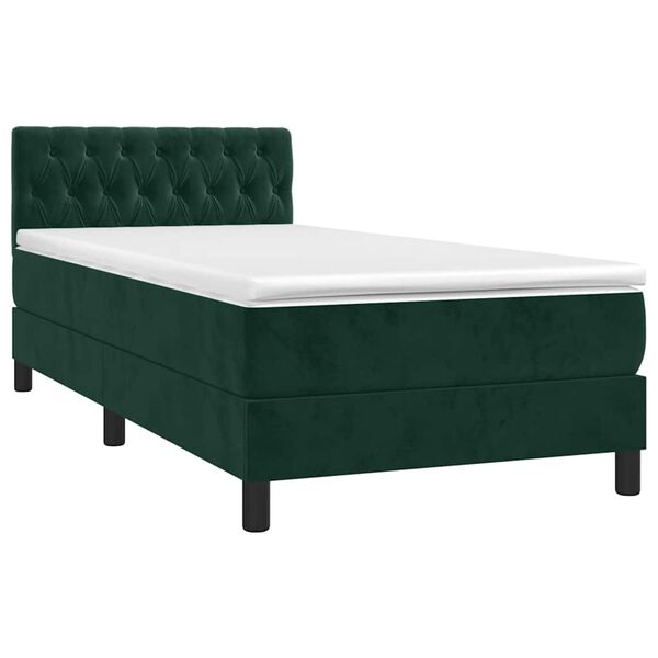 vidaXL Sommier &agrave; lattes de lit avec matelas et LED Vert fonc&eacute; 90x200cm