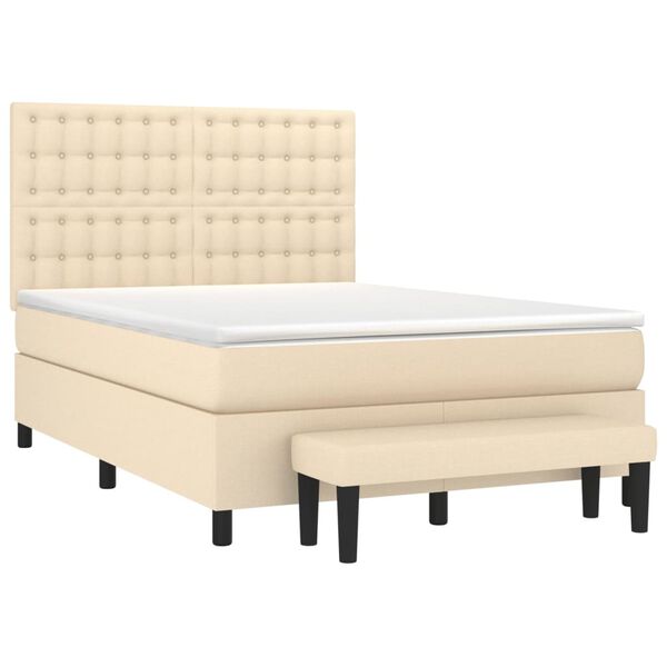 vidaXL Sommier &agrave; lattes de lit avec matelas Cr&egrave;me 140x200 cm Tissu