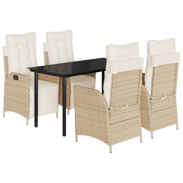 vidaXL Ensemble &agrave; manger de jardin avec coussins 5pcs Beige poly rotin