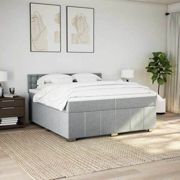 vidaXL Sommier à lattes de lit avec matelas Gris clair 200x200cm Tissu