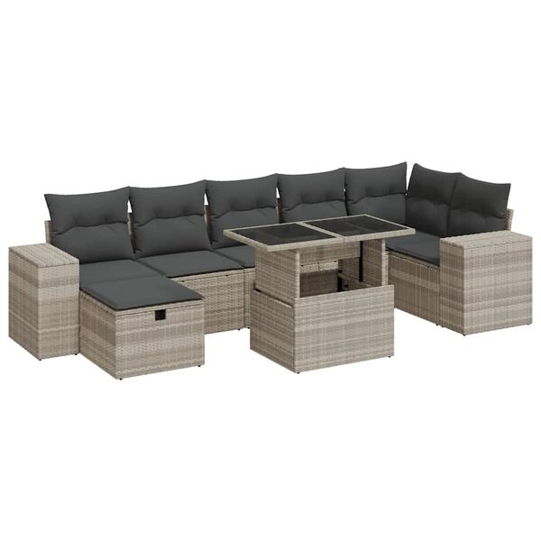 vidaXL Salon de jardin 5 pcs avec coussins gris clair r&eacute;sine tress&eacute;e