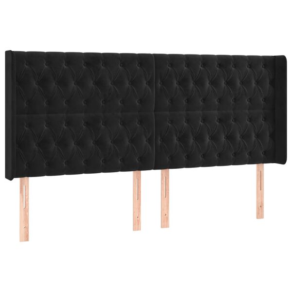 vidaXL T&ecirc;te de lit avec oreilles Noir 203x16x118/128 cm Velours