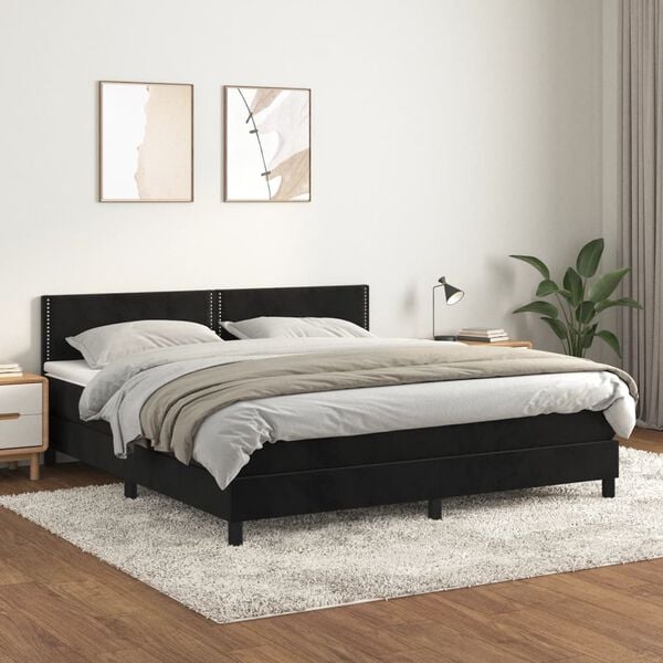 vidaXL Sommier &agrave; lattes de lit avec matelas Noir 180x200 cm Velours