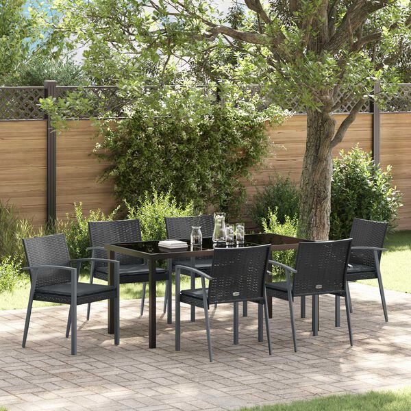 vidaXL Ensemble de salle &agrave; manger pour jardin 7 pcs Noir et gris