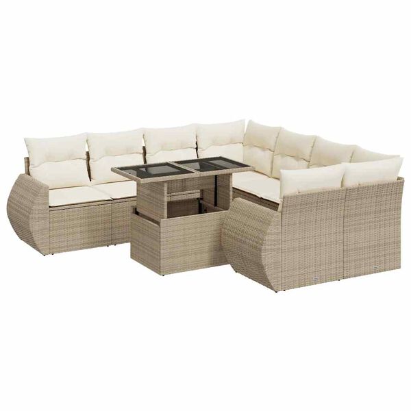 vidaXL Salon de jardin avec coussins 9 pcs beige r&eacute;sine tress&eacute;e