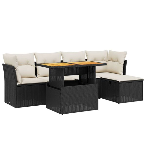 vidaXL Salon de jardin 6 pcs avec coussins noir r&eacute;sine tress&eacute;e