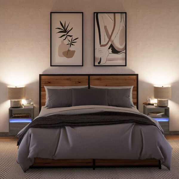 vidaXL Tables de chevet murales avec lumi&egrave;res LED 2 pcs sonoma gris