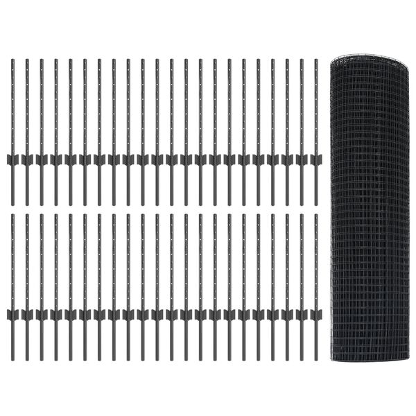 vidaXL Cl&ocirc;ture avec poteau Gris 0,5 x 100 m Acier et PVC