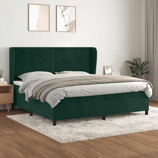 vidaXL Sommier &agrave; lattes de lit et matelas Vert fonc&eacute; 200x200cm Velours