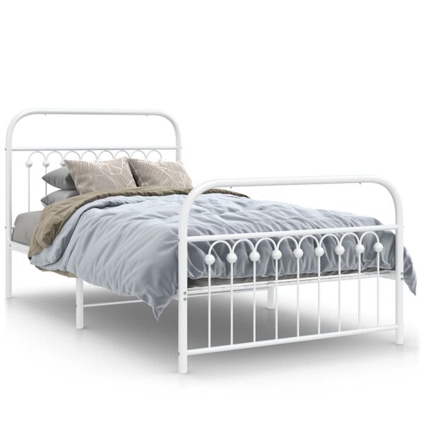 vidaXL Cadre de lit m&eacute;tal sans matelas et pied de lit blanc 100x190 cm