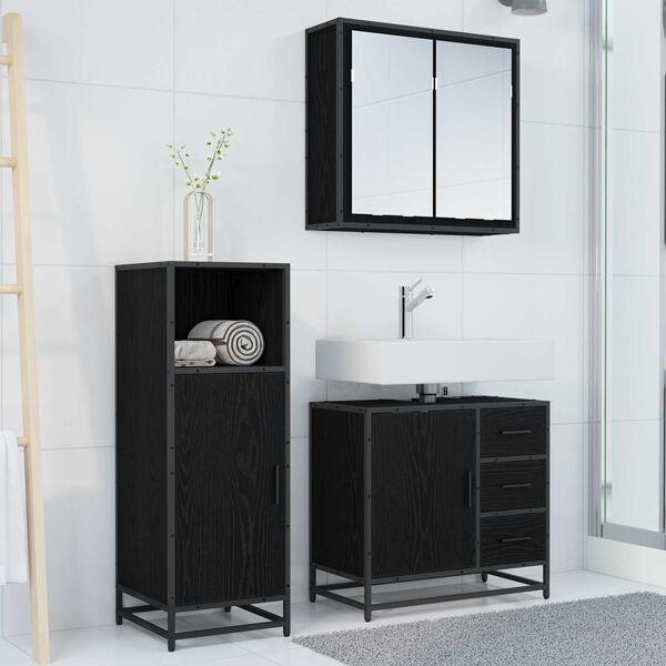 vidaXL Ensemble de mobilier de salle de bain 3 pcs Ch&ecirc;ne noir